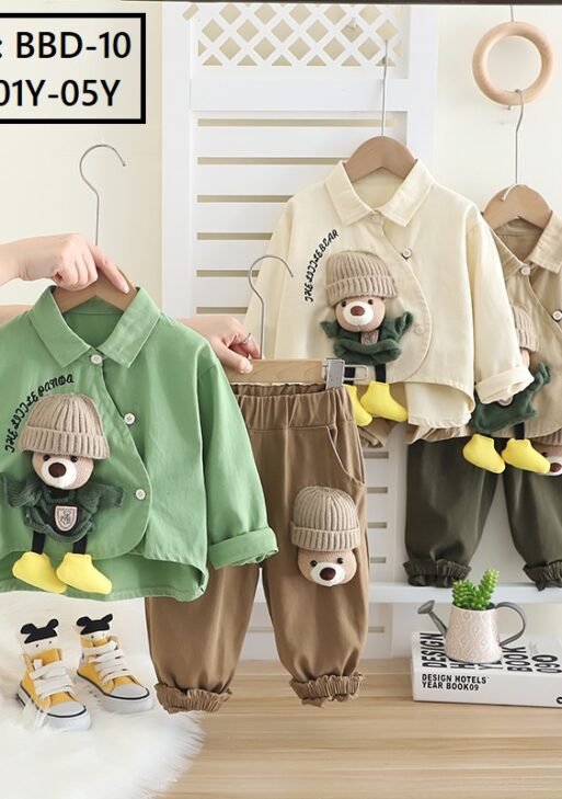 New Arrival Boys Doll Lapel Shirt Long Sleeve Suit Boys Casual Trousers Two-piece Set -2025 Spring