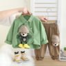 New Arrival Boys Doll Lapel Shirt Long Sleeve Suit Boys Casual Trousers Two-piece Set -2025 Spring - Green