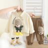 New Arrival Boys Doll Lapel Shirt Long Sleeve Suit Boys Casual Trousers Two-piece Set -2025 Spring - White