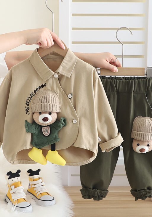 New Arrival Boys Doll Lapel Shirt Long Sleeve Suit Boys Casual Trousers Two-piece Set -2025 Spring