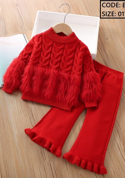Korean style solid color Girls sweater suit 2025 long-sleeved pants two-piece suit