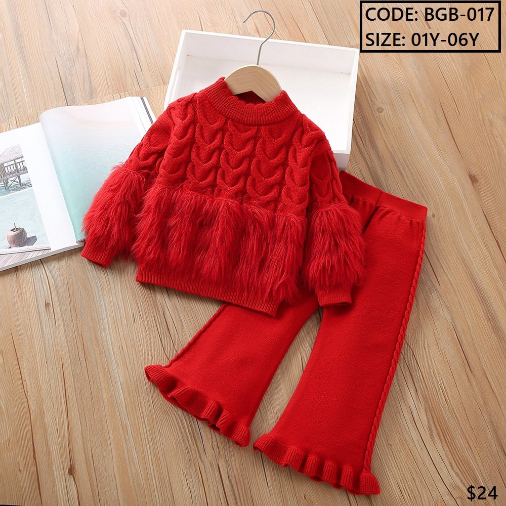 Korean style solid color Girls sweater suit 2025 long-sleeved pants two-piece suit