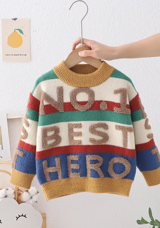 Children's sweater 2025 autumn and winter new style plus velvet thickened boys baby neutral knitted sweater