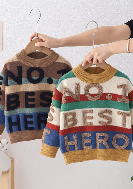 Children's sweater 2025 autumn and winter new style plus velvet thickened boys baby neutral knitted sweater