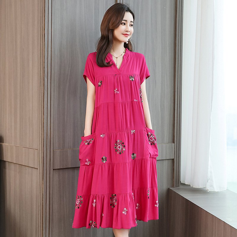 Mother dress skirt Made in china short-sleeved loose dress spliced embroidery - Image 6