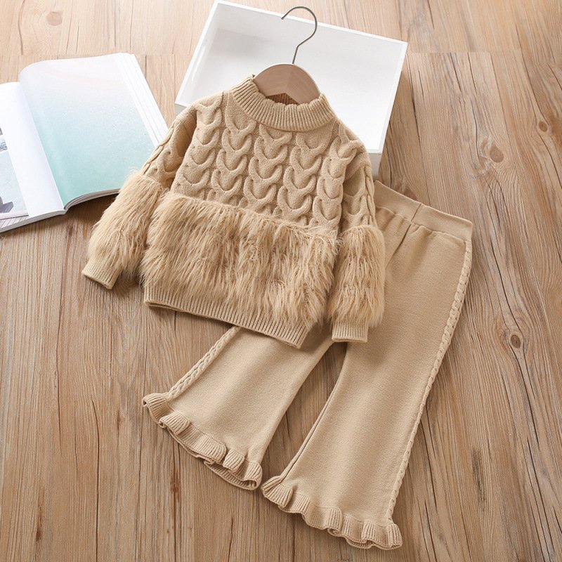 Korean style solid color Girls sweater suit 2025 long-sleeved pants two-piece suit - Image 5
