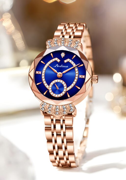 Star-style women's crown-shaped diamond-studded waterproof steel hand watch