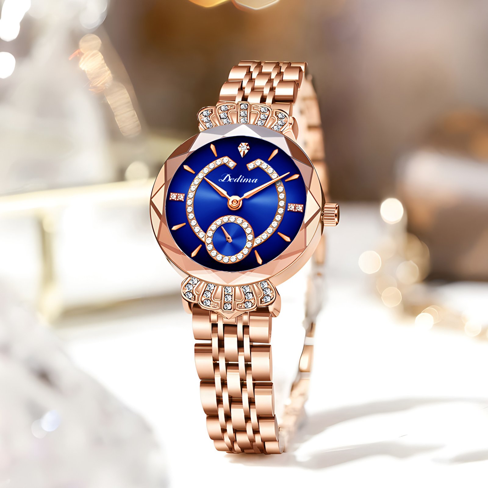 Star-style women's crown-shaped diamond-studded waterproof  steel hand watch
