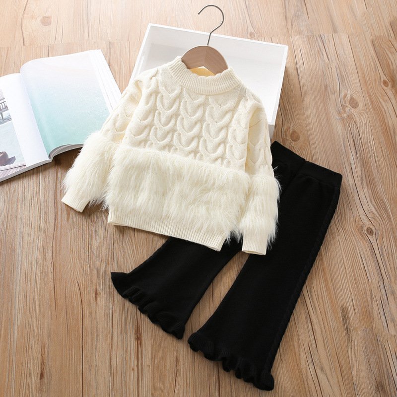 Korean style solid color Girls sweater suit 2025 long-sleeved pants two-piece suit - Image 4