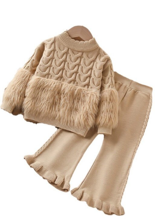 Korean style solid color Girls sweater suit 2025 long-sleeved pants two-piece suit