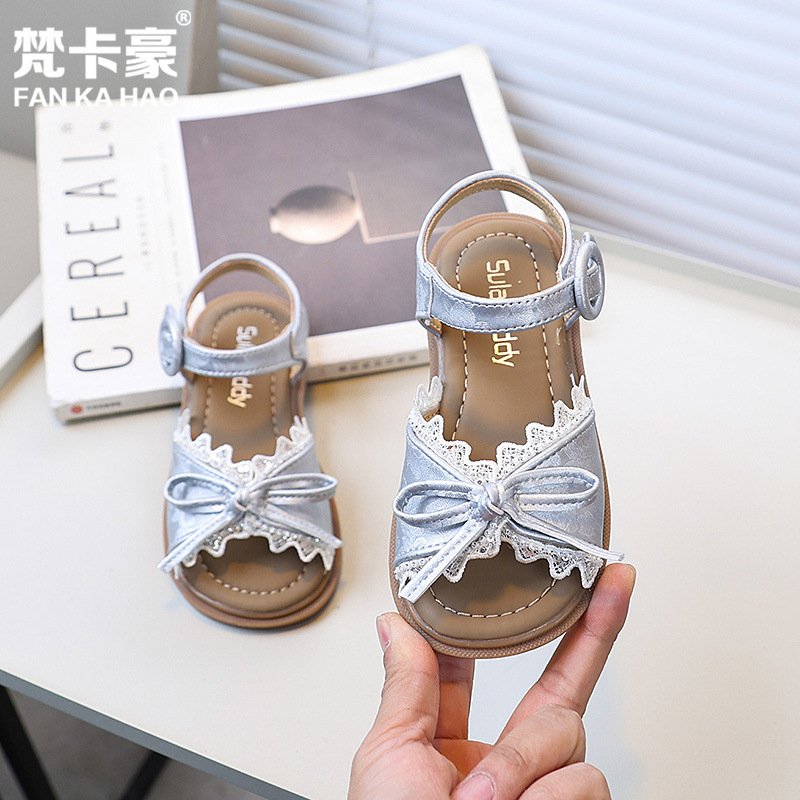 SHEIN niche design lace girls flat bow princess shoes 2025.